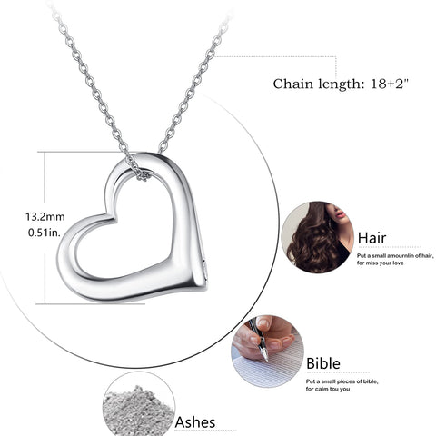 925 Sterling Silver Heart Urn Necklace for Ashes Cremation Jewelry Loved Ones Keepsake