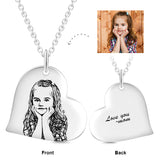 925 Sterling Silver Love Heart Kids Personalized Engraved Photos Necklaces Adjustable 16”-20”